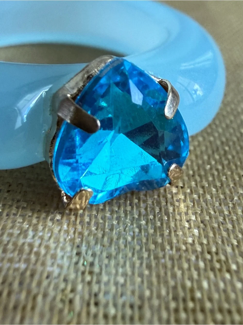 Blue Resin Statement Ring with Blue Crystal Accent